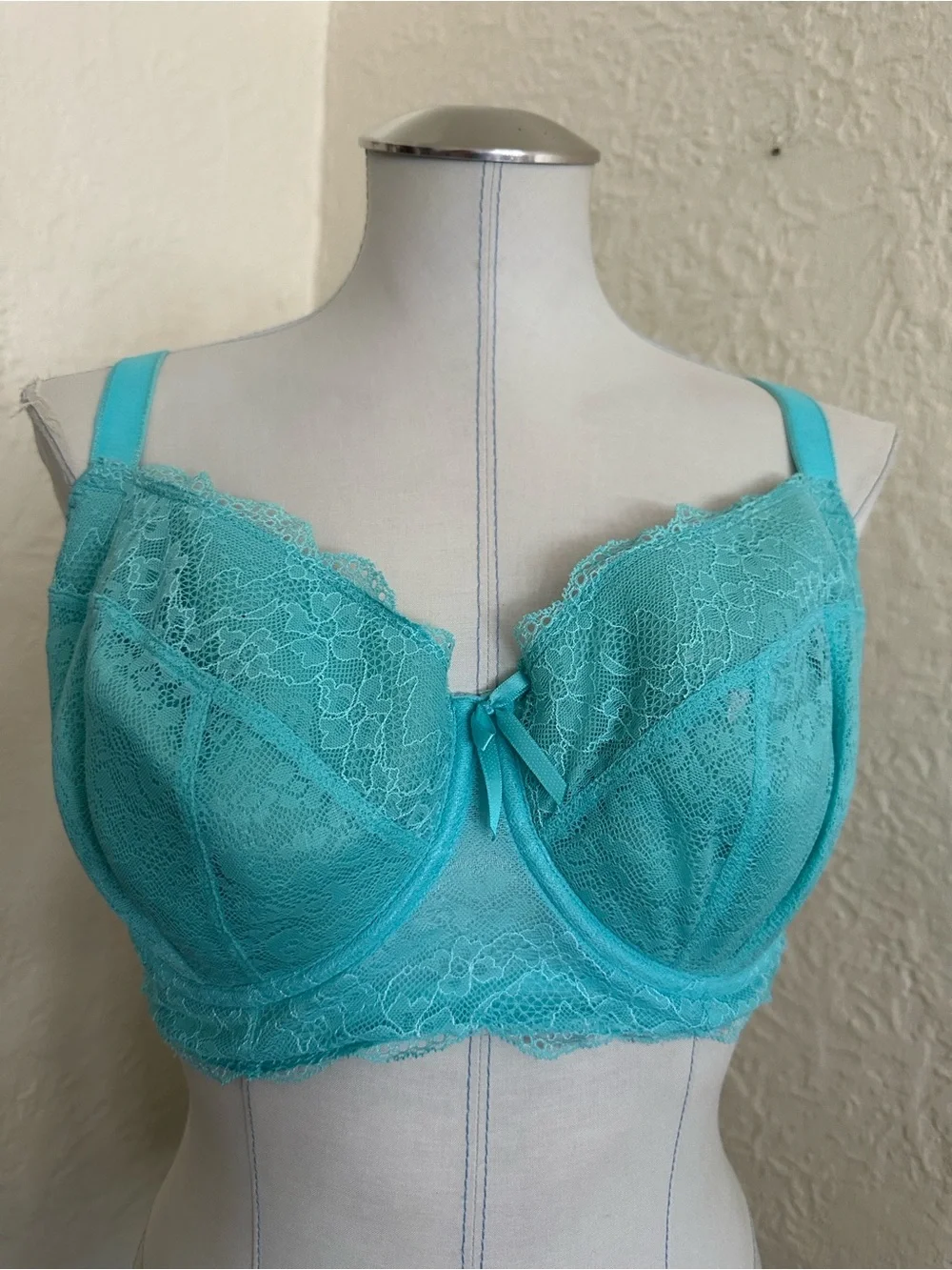 Freya Fancies Underwire Long Line Bra Bright Aqua Blue Lace 36H